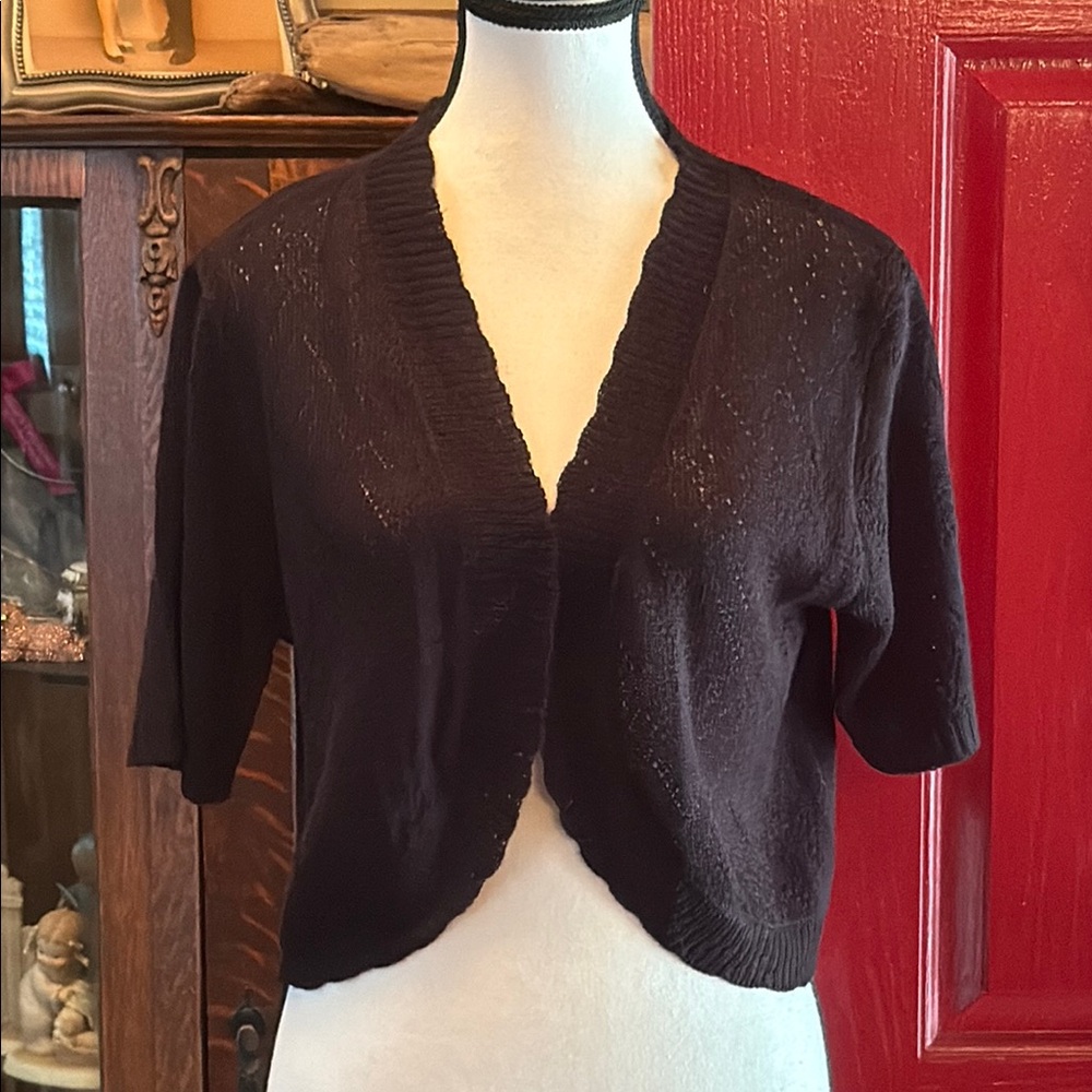 Black Knit Cardigan with Open Front and Short Sleeves